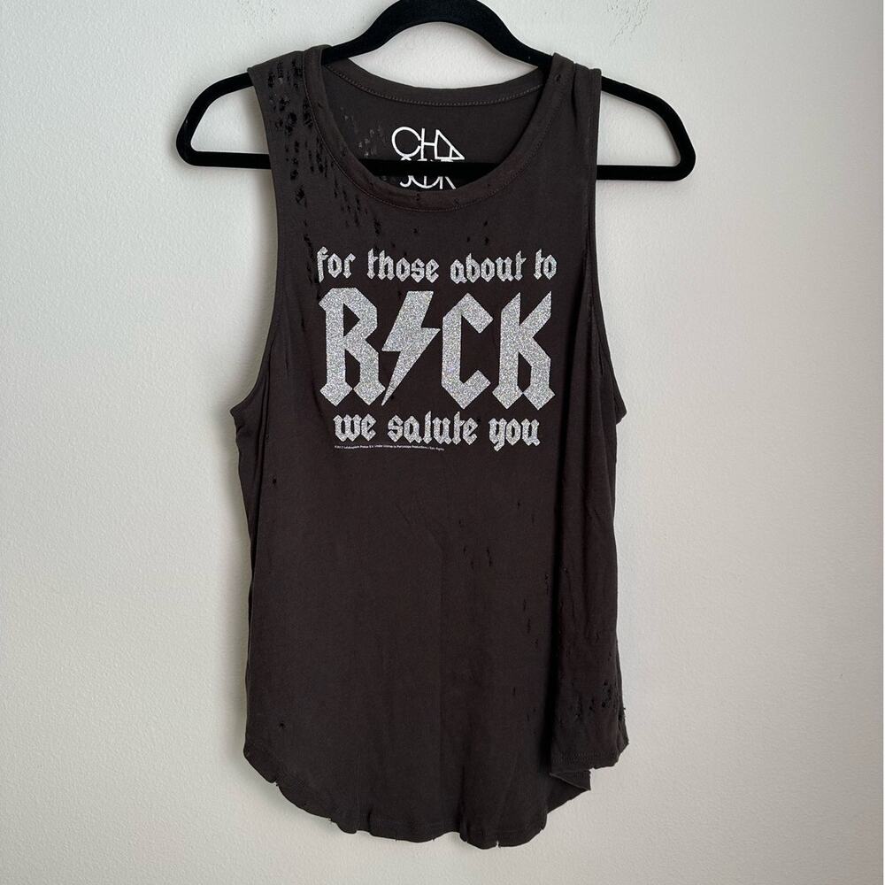 Chaser Distressed ACDC Gray Tank Top Size Large